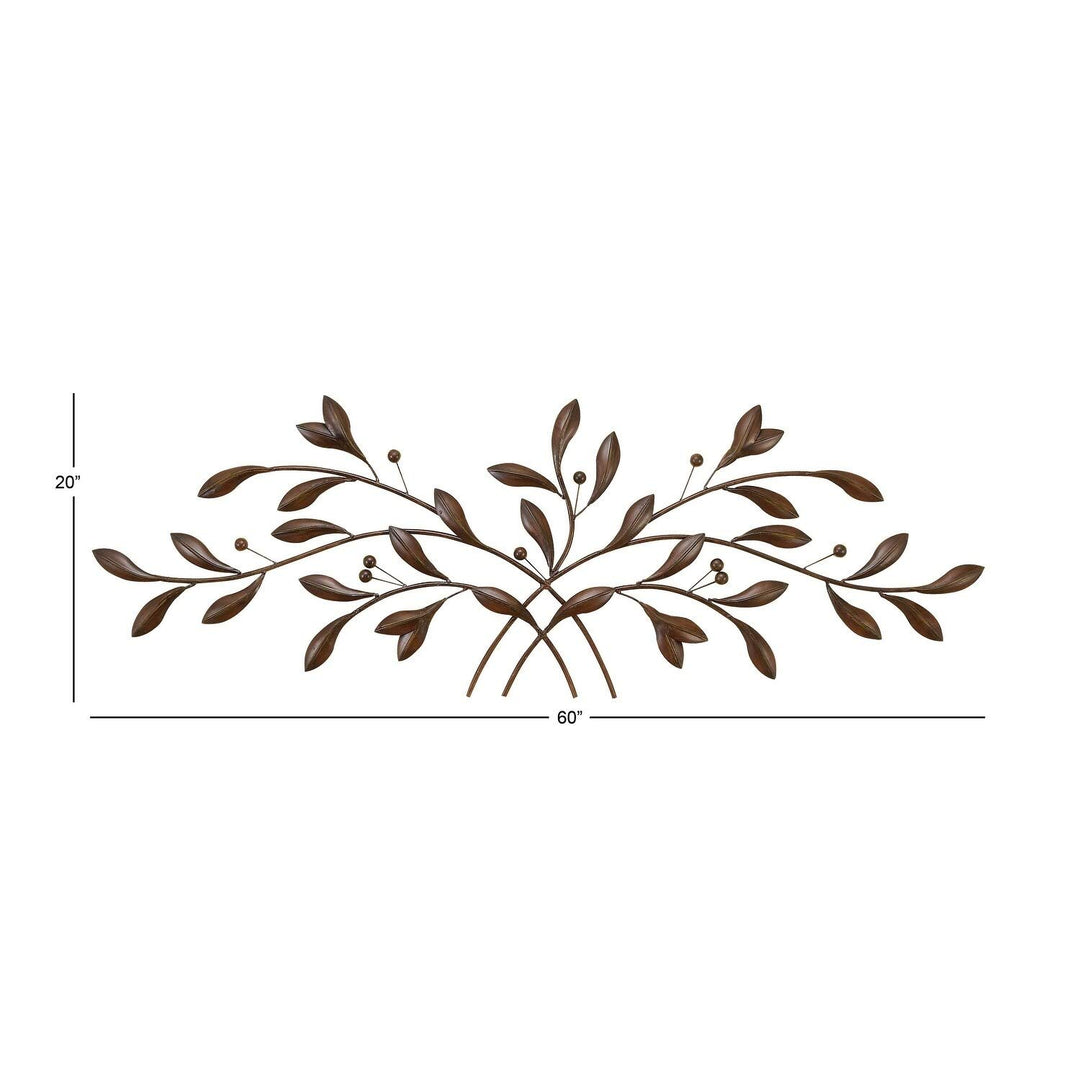 Traditional 20 X 60 Inch Brown Leaves Wall Sculpture by Iron