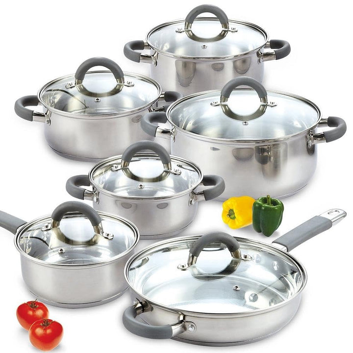 12-Pieces Stainless Steel Cookware Set Silver 12 Piece Non-Stick Surface