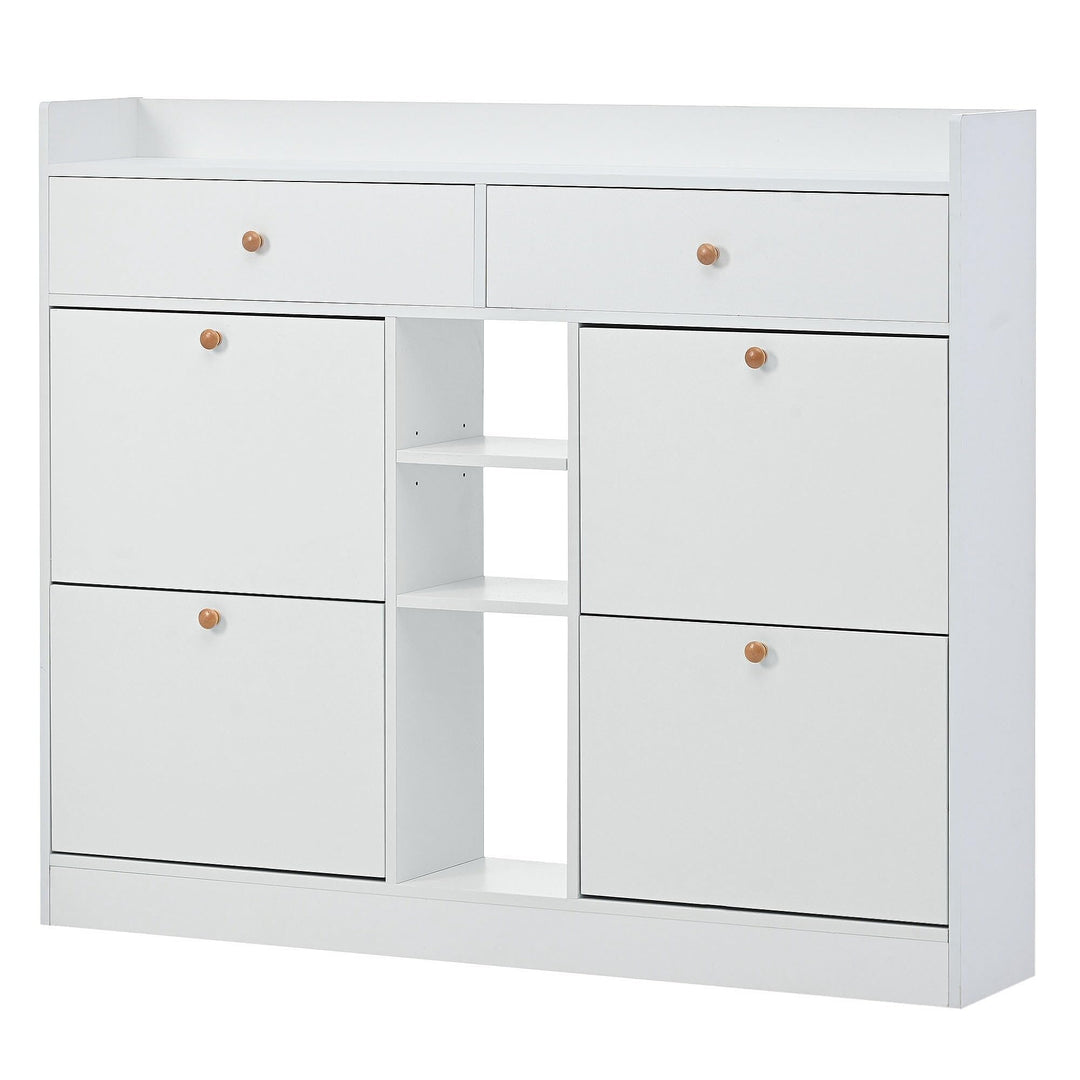 2-Tier Shoe Rack Cabinet with 4 Flip Drawers White Free Standing Storage - Diamond Home USA