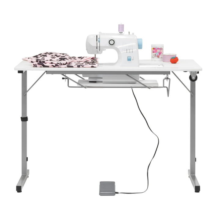 Rollaway Ii Sewing Table Silver/White Compact Portable Folding White Modern