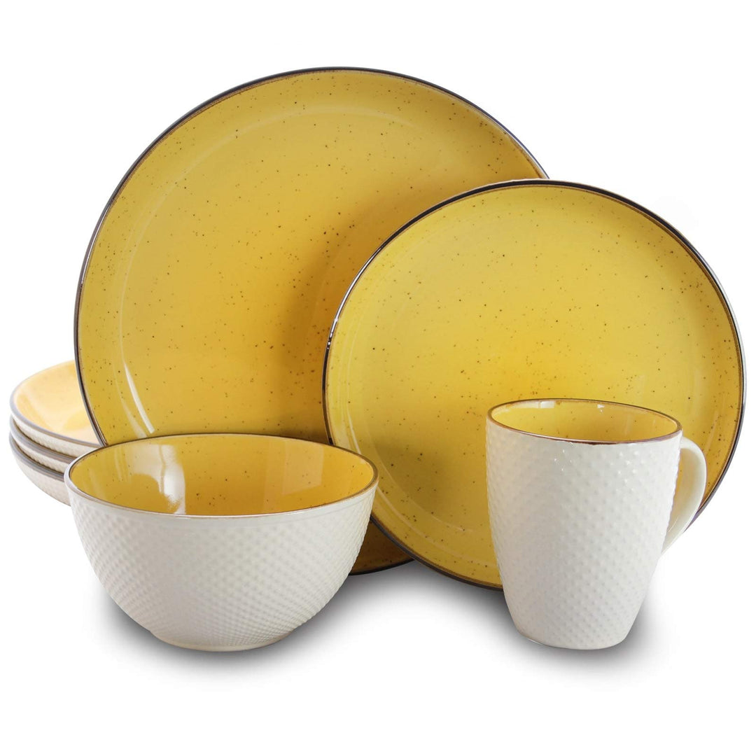 Embossed Dot Two Tone 16-Piece Dinnerware Set in Yellow Textured Casual Round