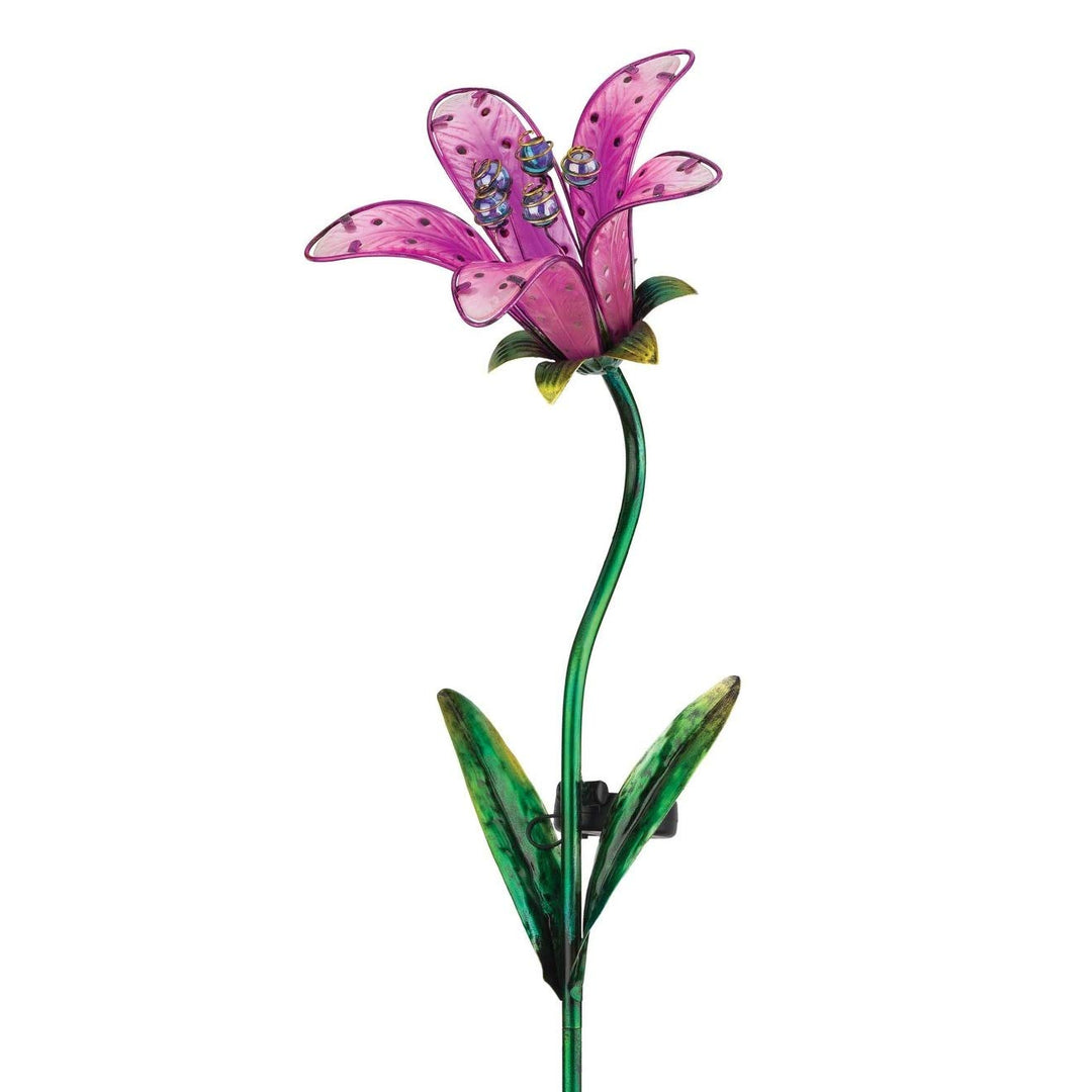 Solar Tiger Lily Stake Pink 9"x7.25"x33" Metal