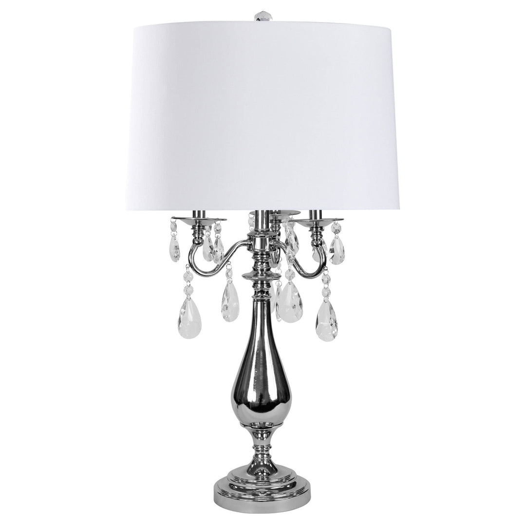 Steel Crystal Table Lamp White Shade Silver Glam Nickel