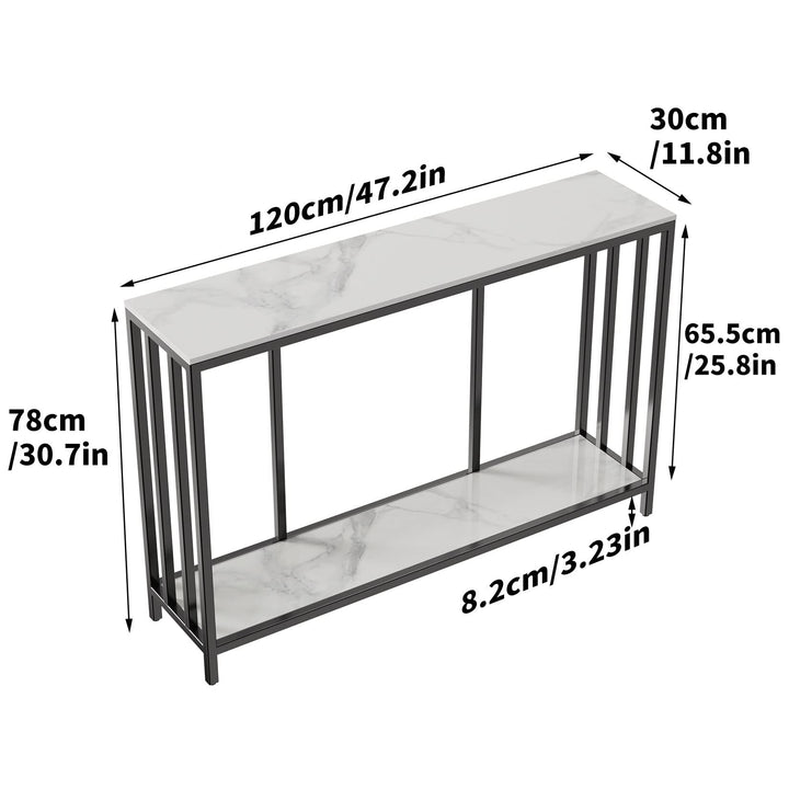 Marble Console Table 2 Tier with Metal Frame Sofa Storage 47.2x11.8x30.7 Inch