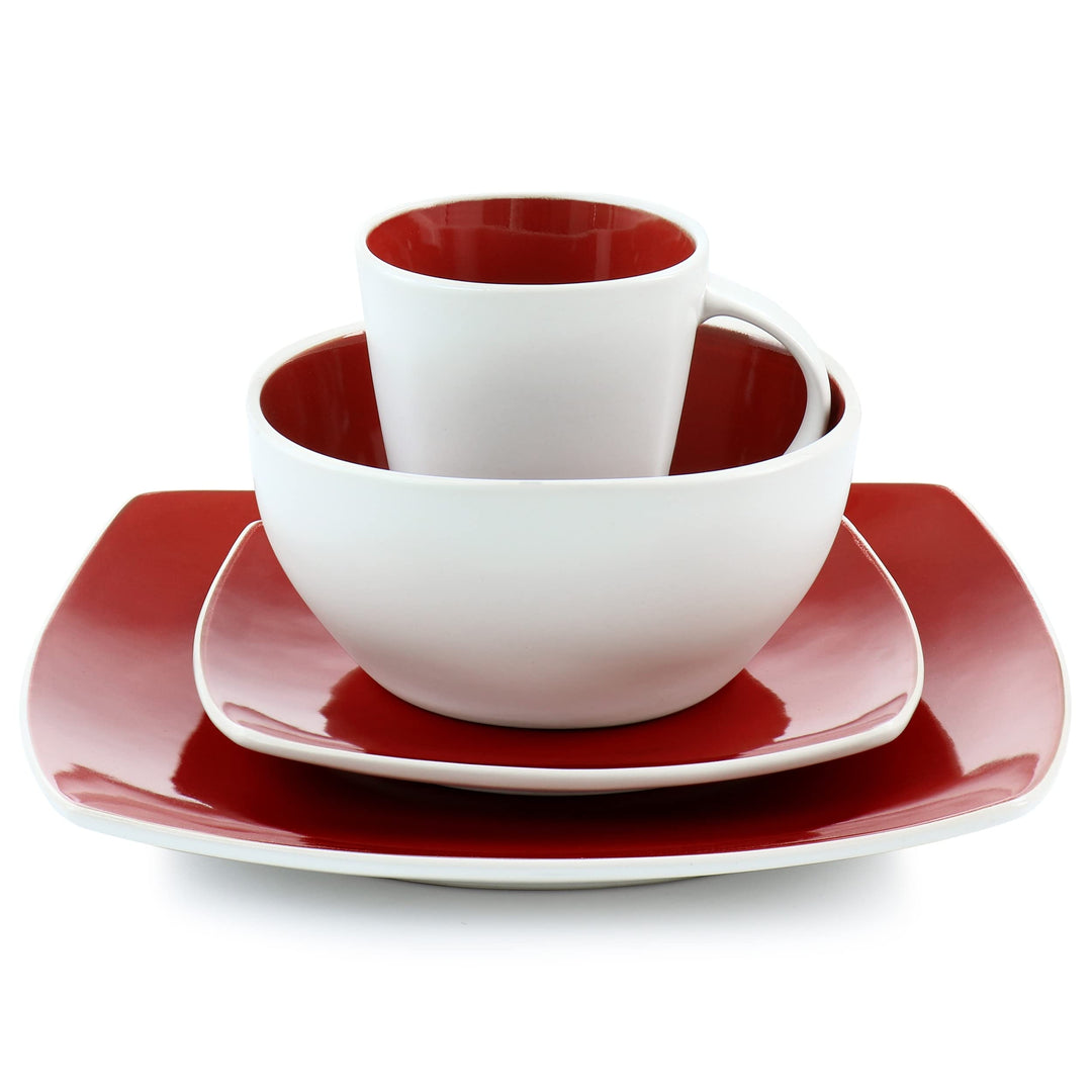 Soho Lounge 16 Piece St1ware Dinnerware Set In Red Solid Casual Square