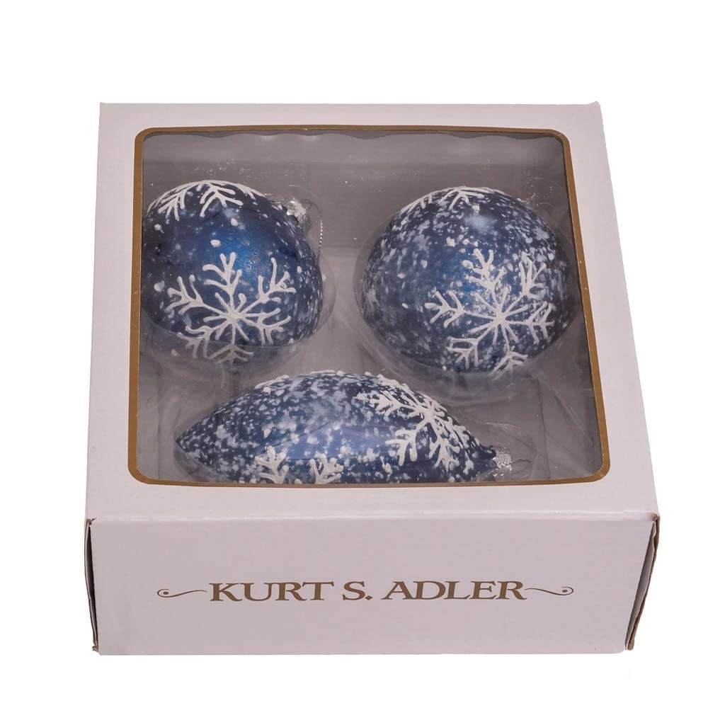 80mm Glass Ball Onion and Teardrop Ornaments with Snowflake 3-Piece Set Blue - Diamond Home USA