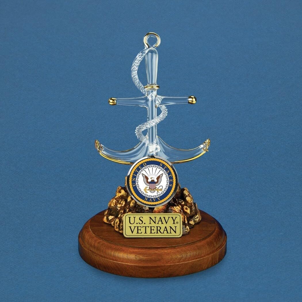 Us Navy Veteran with Anchor Glass Figurine Brown