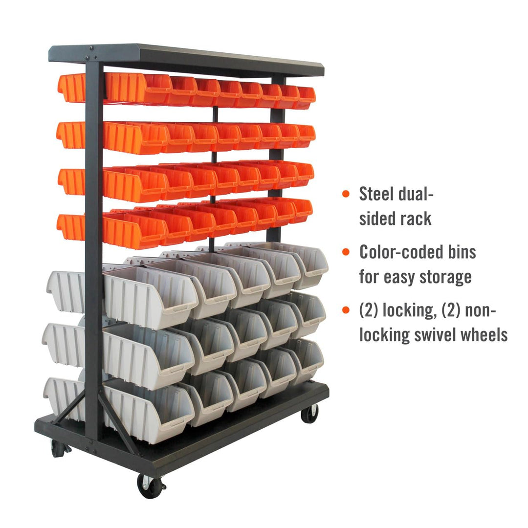 TRINITY Dual-Sided Mobile Black Rolling Bin Rack 19.75 x 35.50 x 48.50 inches