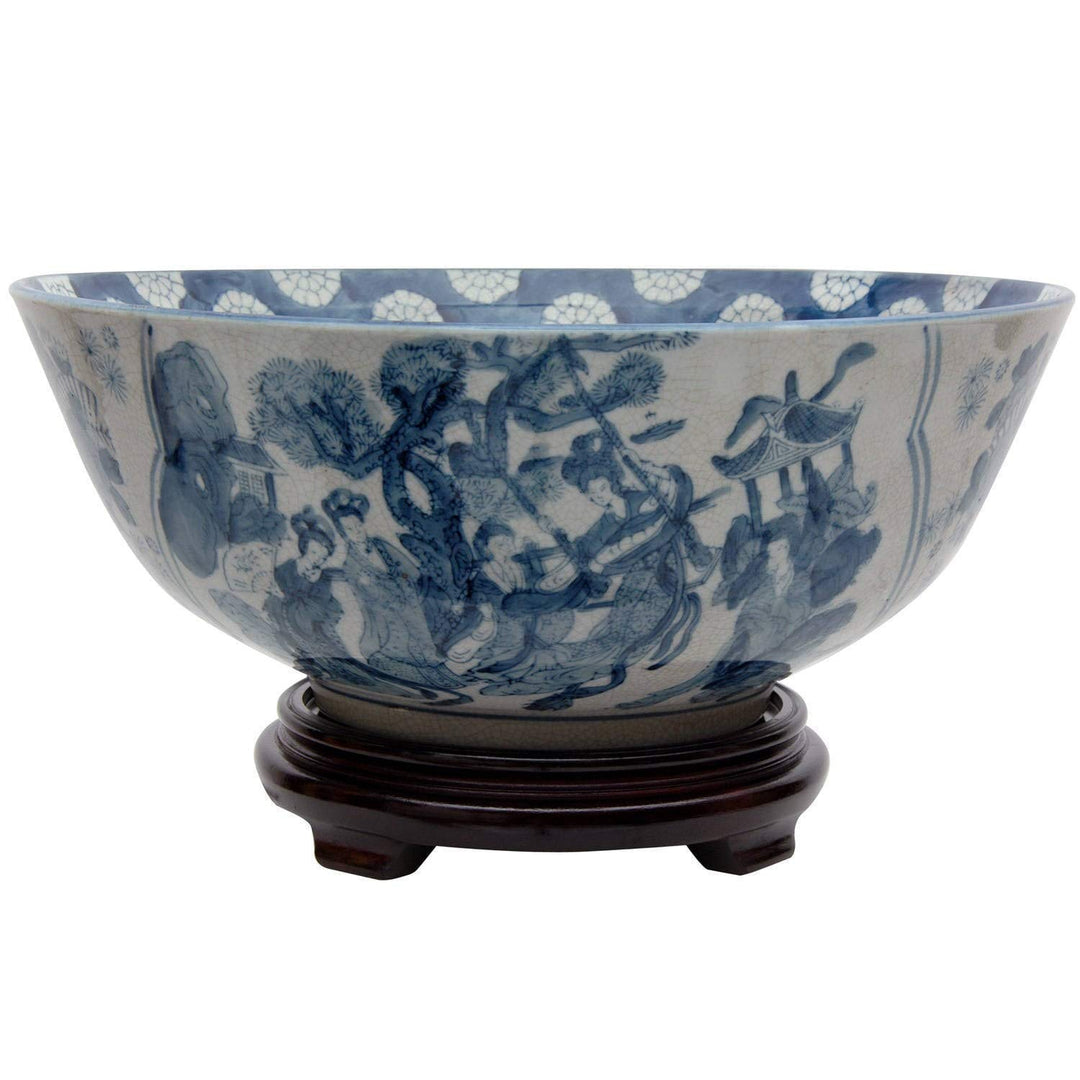 Porcelain 14-inch Blue and White Ladies Bowl (China) Ceramic Handmade