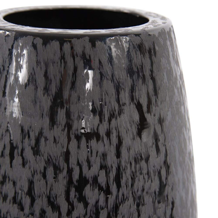 Chiseled Texture Black Iron Cylinder Vase Large