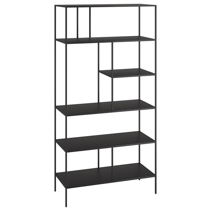 72" Tall Rectangular Bookcase 36" Wide Black odern Contemporary etal Satin - Diamond Home USA