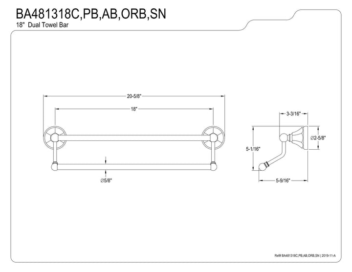 Kingston Brass BA481318AB Metropolitan Dual -Towel Bar Antique Brass