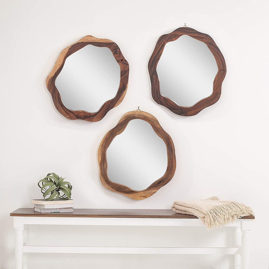 Solid Wood Hanging Mirror - 21.7”w x 2”d X 24.2”h Modern Rustic 3D Wall Decor