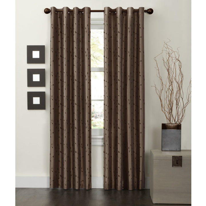 MAYTEX Jardin Thermal Blackout Room Darkening Faux Silk Embroidered Single Panel Mocha - Blackout