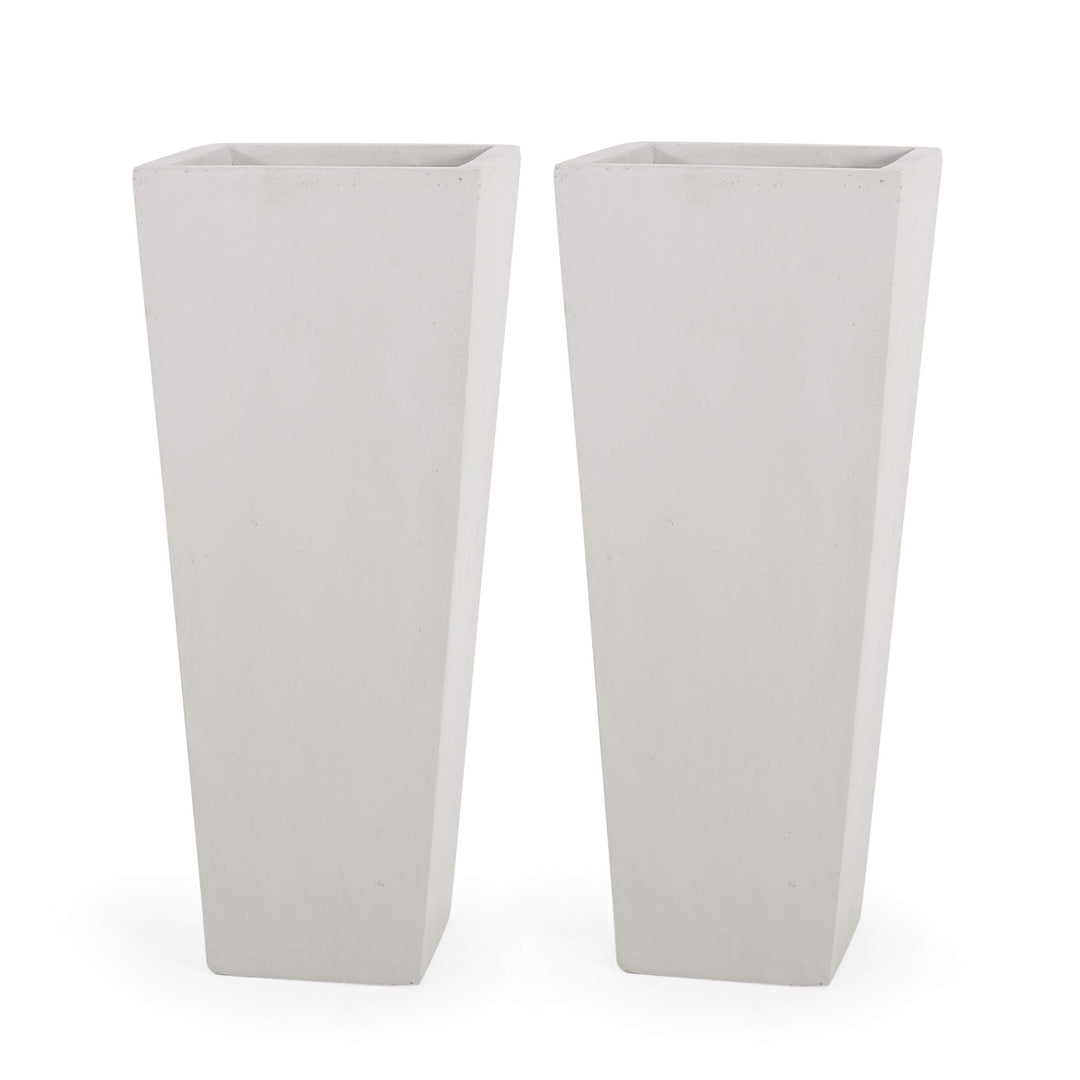 Christopher Knight Home Ella Outdoor Planter Sets Large Matte White 13.00" L x 13.00" W x 32.50" H - Matte White