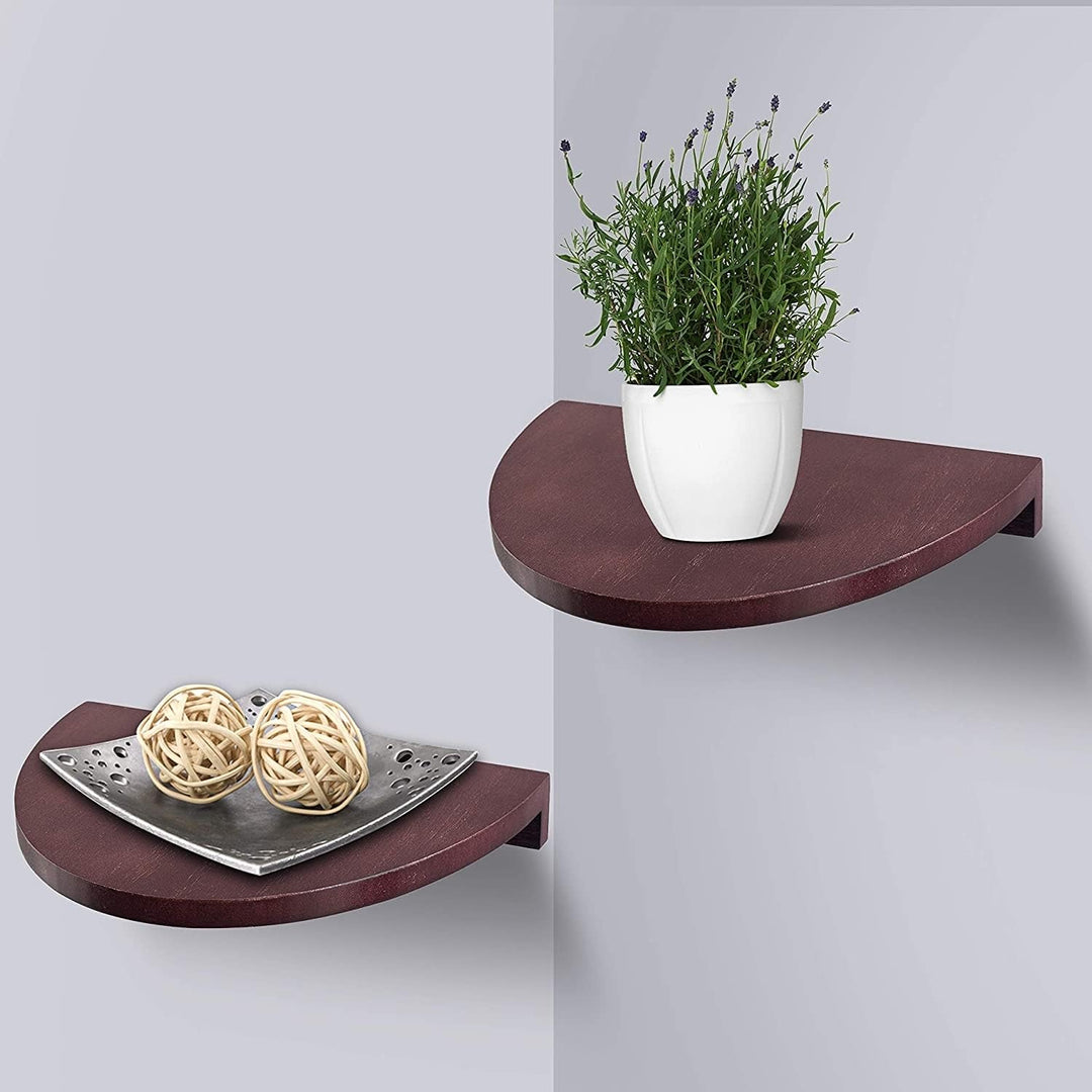 Floating Wood Shelves for Wall Semi ircle Round Set of 2 Medium Brown lassic