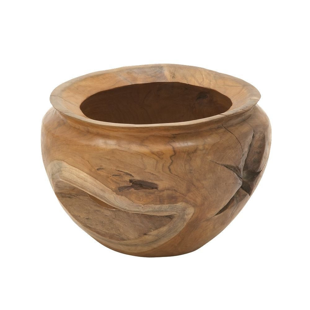 Teak Wood Bowl Rustic Natural Brown Wooden Decorative Urn Flower Vase Unique