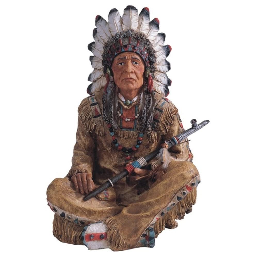 14 h Indian Chief Sitting Statue Native American Decoration Figurine Multi Color