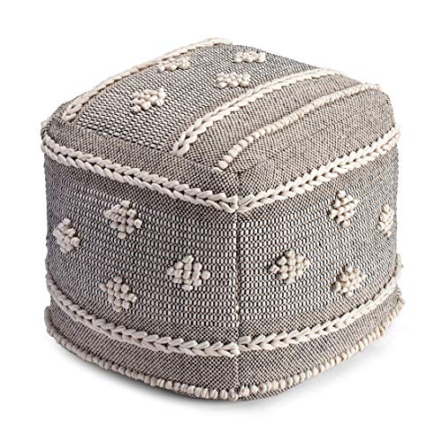 Street 20" X Black Ivory Pouf Off/White Bohemian Eclectic Modern Contemporary