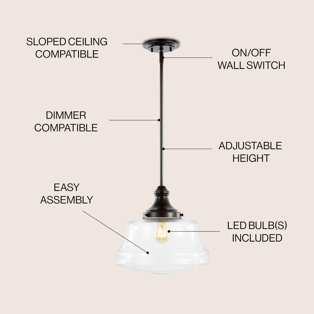 JONATHAN Y JYL7585A Schoolhouse 14" 1-Light Bohemian Farmhouse Iron/Glass LED