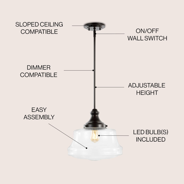 JONATHAN Y JYL7585A Schoolhouse 14" 1-Light Bohemian Farmhouse Iron/Glass LED