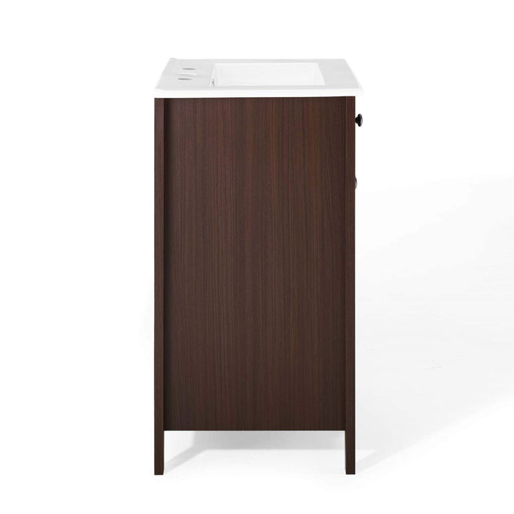 Modway Nantucket Bathroom Vanity Cabinet 24" with White Sink Walnut