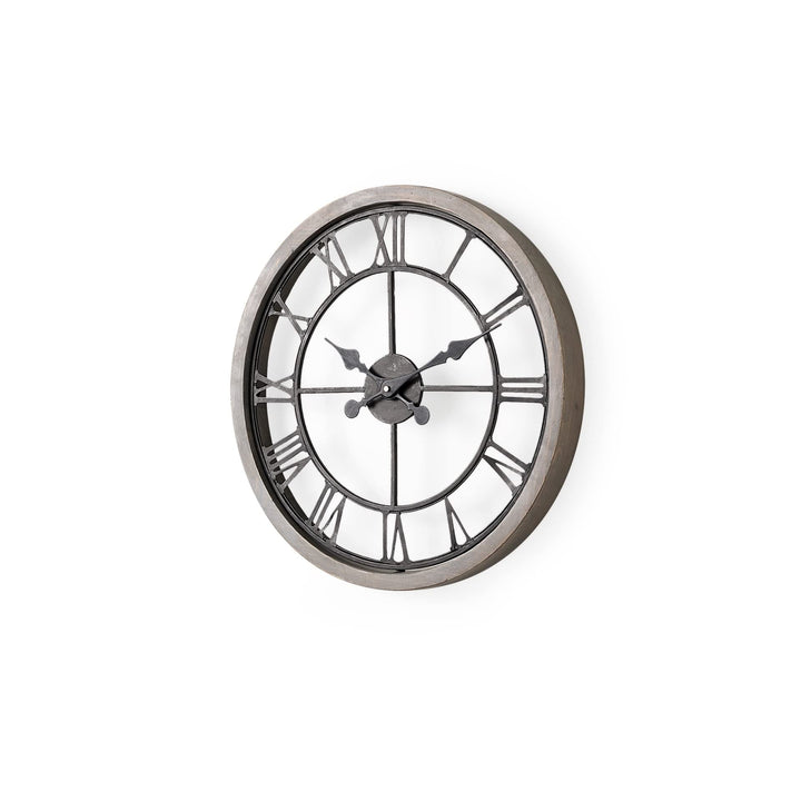 Mething 19" Round Grey Wood Black Iron Farmhouse Wall Clock 19" w X 2" d 18.8" h