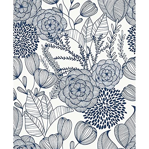 Navy Secret Garden Peel Stick Wallpaper X 20.5in Blue Floral Wildlife Vinyl