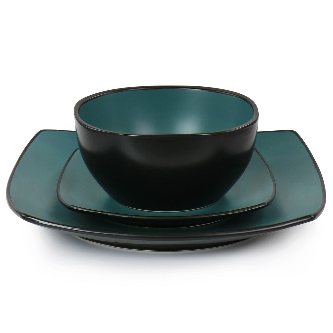 Soho Lounge 16 Piece Dinnerware Set 8' X 10' Turquoise Solid Casual Square