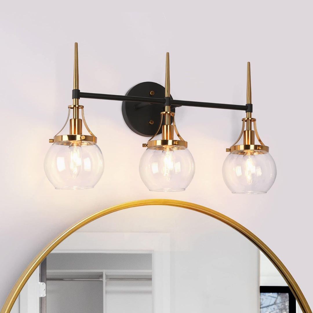 Modern Glam 3-light Glass Bathroom Vanity Lights Black Gold Wall Sconces 21.5"/3-Light