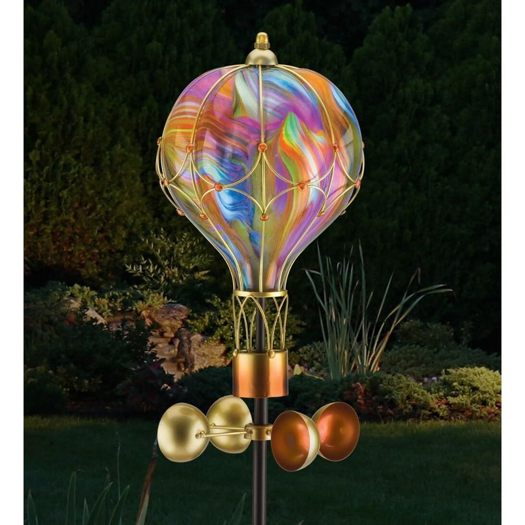 Swirl Balloon Spinner Solar Stake Orange Multi Color Metal