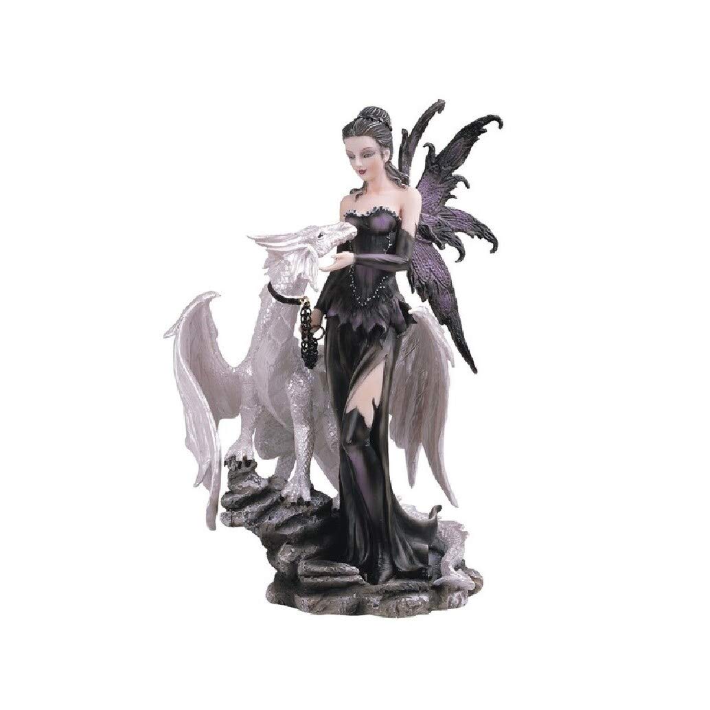 10" h Gothic Black Fairy with White Dragon Statue Fantasy Decoration Figurine