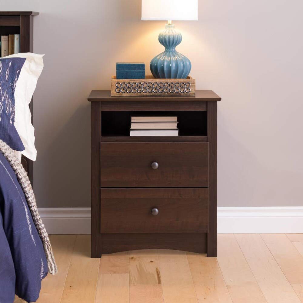 Espresso Tall 2-Drawer Nightstand Brown Modern Contemporary MDF Wood Finish