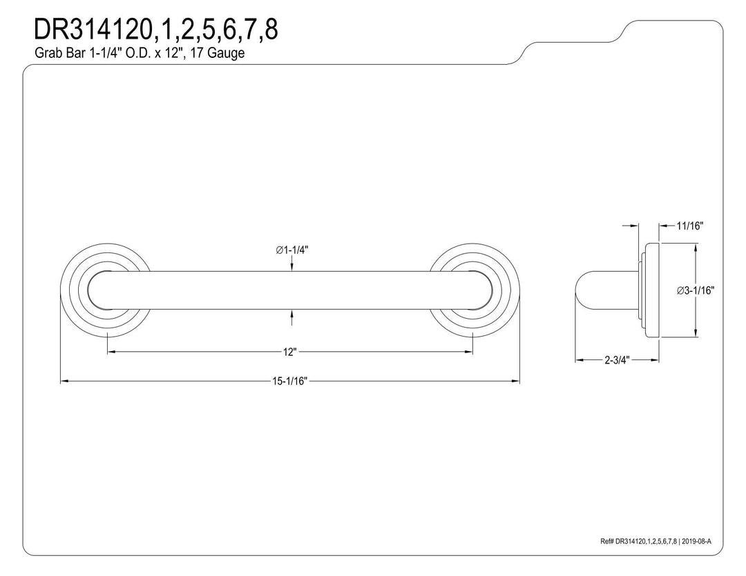 Kingston Brass DR314126 Restoration 12-Inch Decorative 1-1/4-Inch OD Grab Bar Polished Nickel