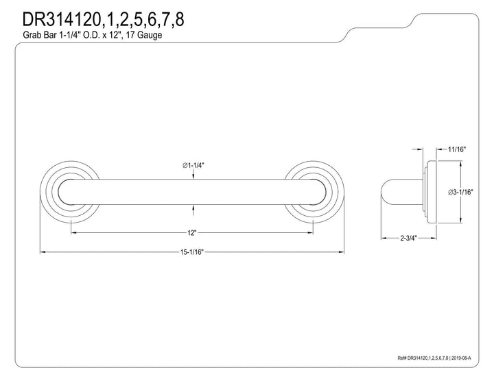 Kingston Brass DR314126 Restoration 12-Inch Decorative 1-1/4-Inch OD Grab Bar Polished Nickel