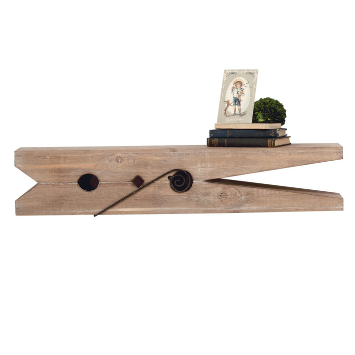 Wooden Clothespin Shelf Tan Farmhouse Modern Contemporary MDF Wood Finish