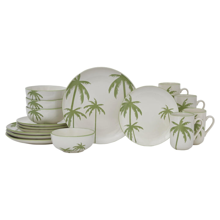 Palm Tree 16pc Dinnerware Set Multi Color Coastal Casual Round Ceramic 16