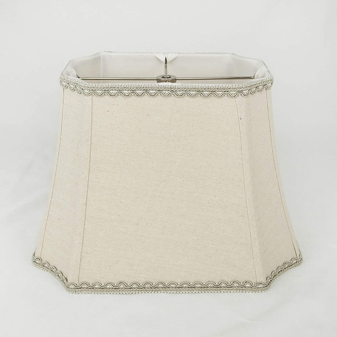 Bell Rectangle Cut Corner Linen Lampshade With Lace Trim 10/6x14/10x10