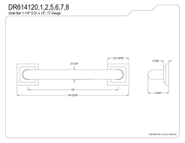 Kingston Brass Claremont 12-Inch x 1-1/4-Inch O.D Grab Bar