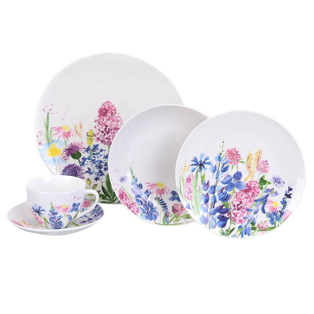 Lavender Meadow Bone China Dinnerware Set of 20 for 4 Multi Color Floral