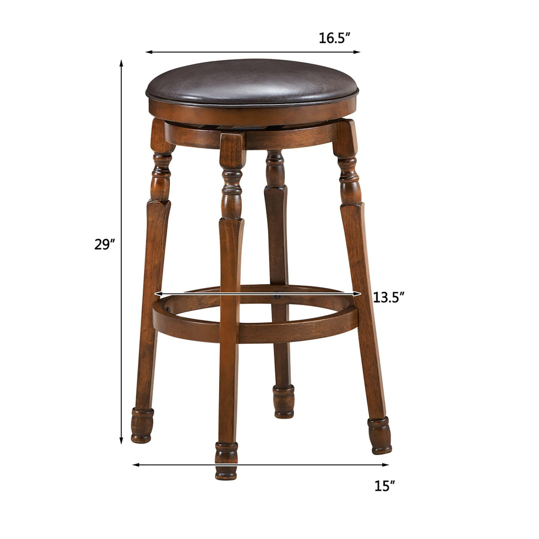 Set of 2 Backless Bar Stools Counter Height Stool with Swivel Seat Brown Vintage