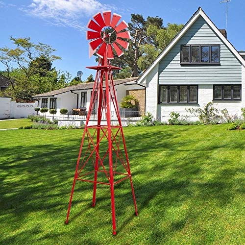 8ft Weather Resistant Yard Garden Windmill Red Country Iron