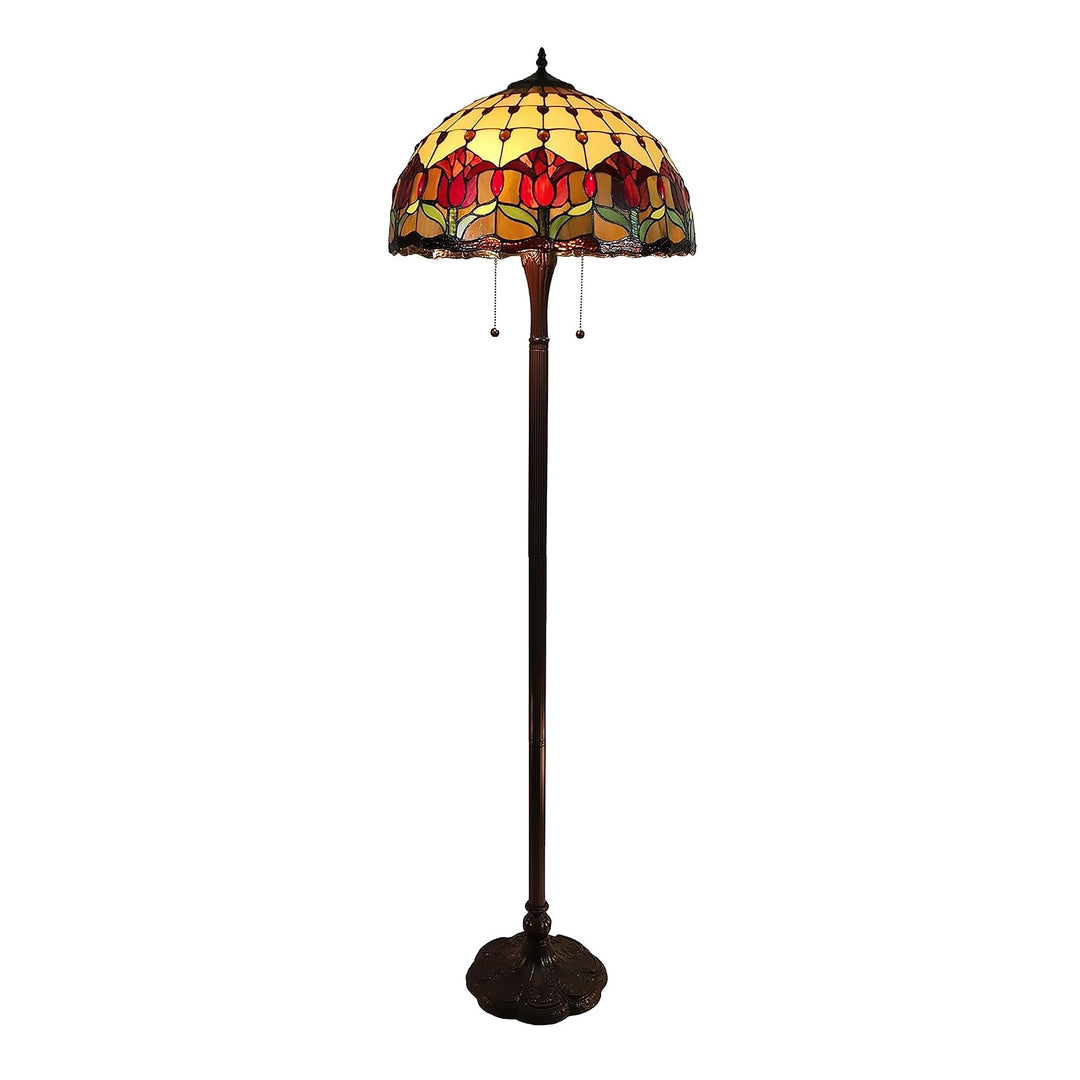 Amora Tiffany Style Standing loor Lamp 62" Tall Stained Glass Brown Red Green