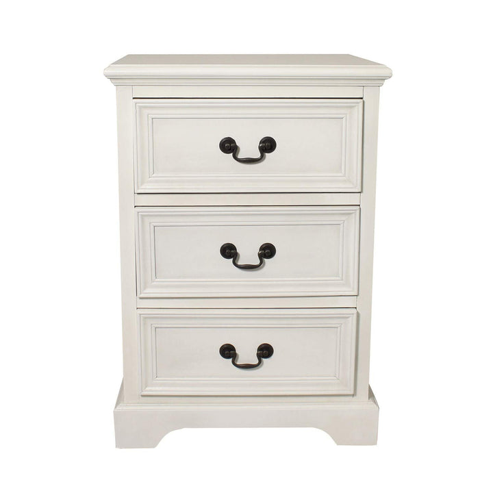 Antique White 3-Drawer Solid Wood Nightstand French Country Modern