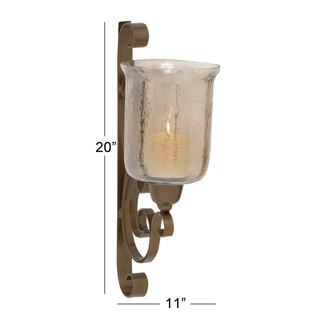 Bronze Metal and Glass Wall Candle Sconce Clear Gold Iron