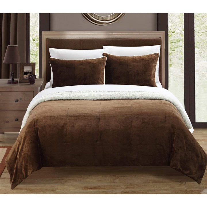 UN 7 Piece Brown Solid Square Pattern Comforter King Set Beautiful Luxurious Brown - King