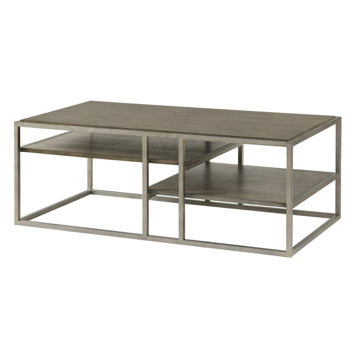 Metal Frame Wood Living Room Coffee Table with Shelf Brown Industrial