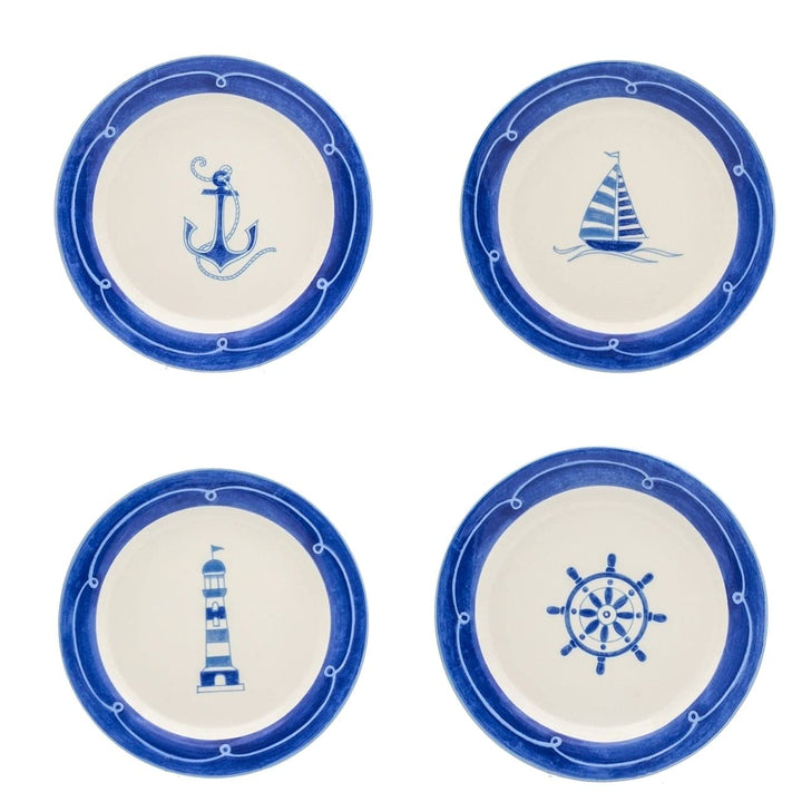 BlueWhite Ceramic 12 Piece Nautical Dessert Set Blue Navy White Coastal Casual