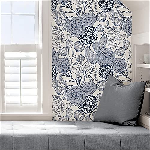 Navy Secret Garden Peel Stick Wallpaper X 20.5in Blue Floral Wildlife Vinyl