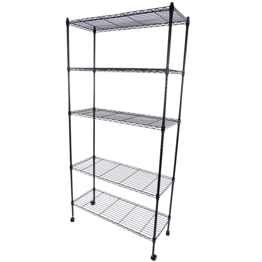 5 Tier Rolling Steel Shelving Unit Wire Shelves Garage Storage Racks Black Iron - Diamond Home USA